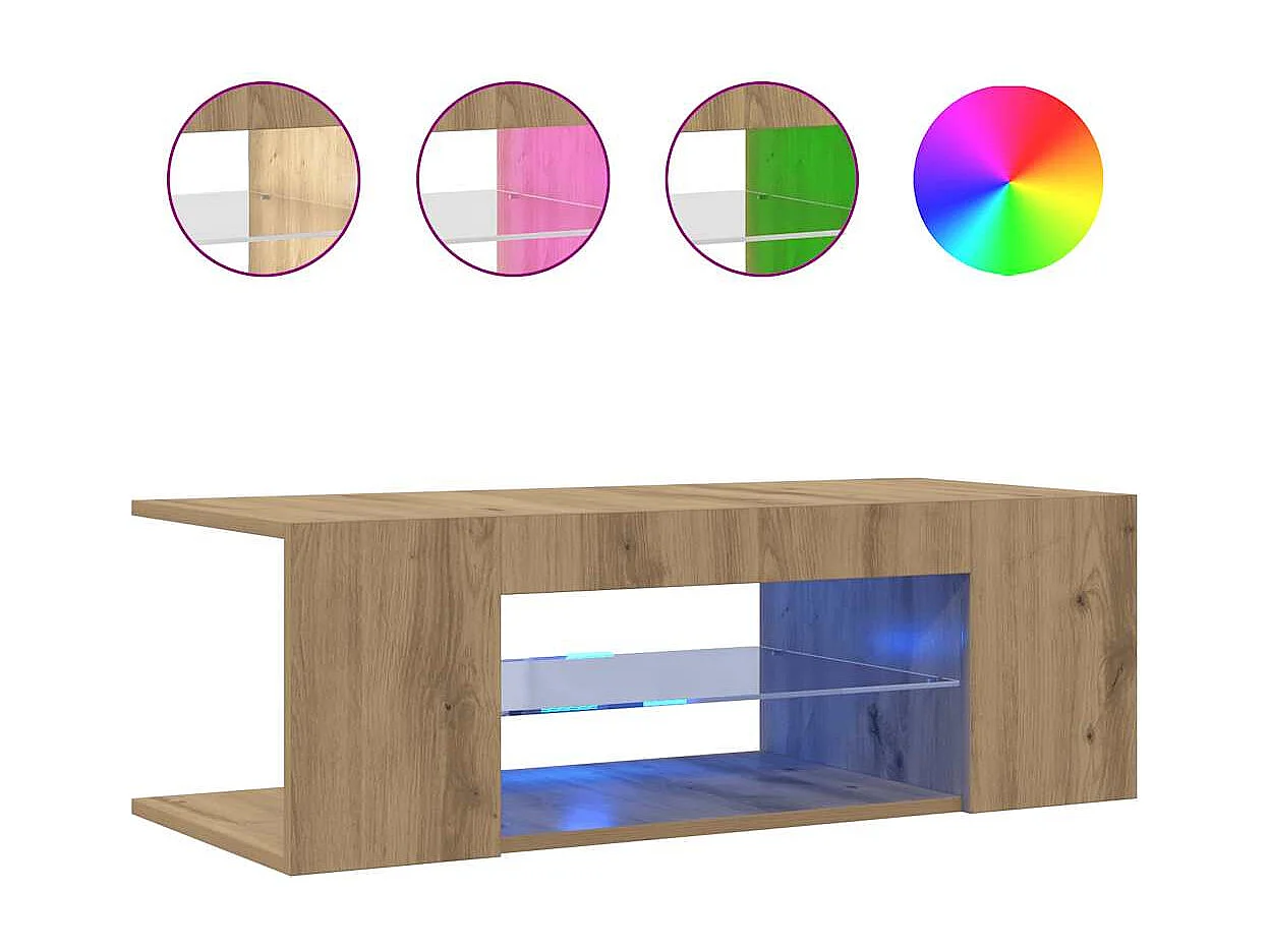 Meuble TV avec lumières LED chêne artisanal bois d'ingénierie