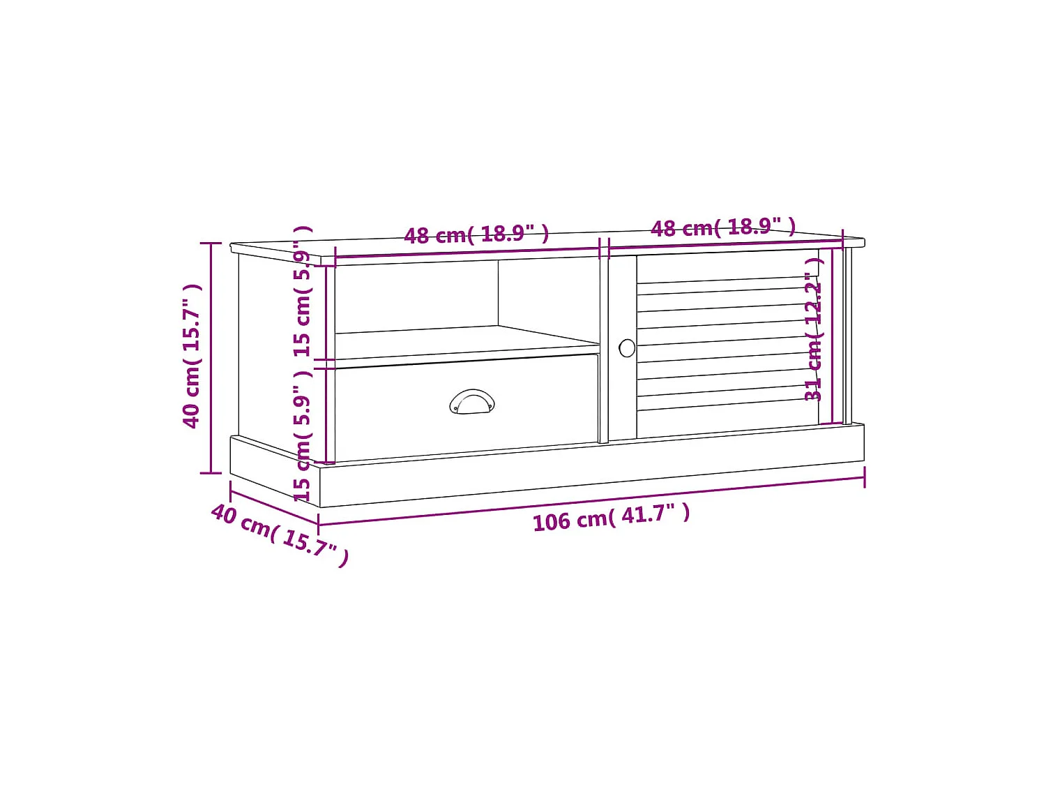 Meuble TV VIGO blanc 106x40x40 cm bois massif de pin