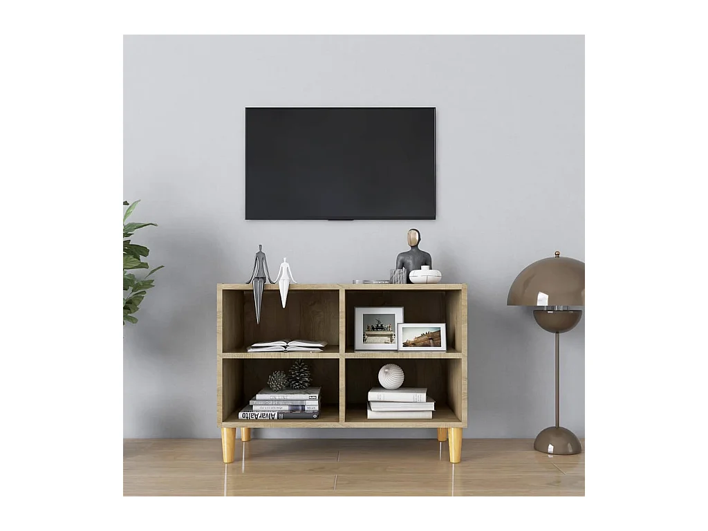 Meuble TV avec pieds en bois massif Chêne sonoma 69,5x30x50 cm