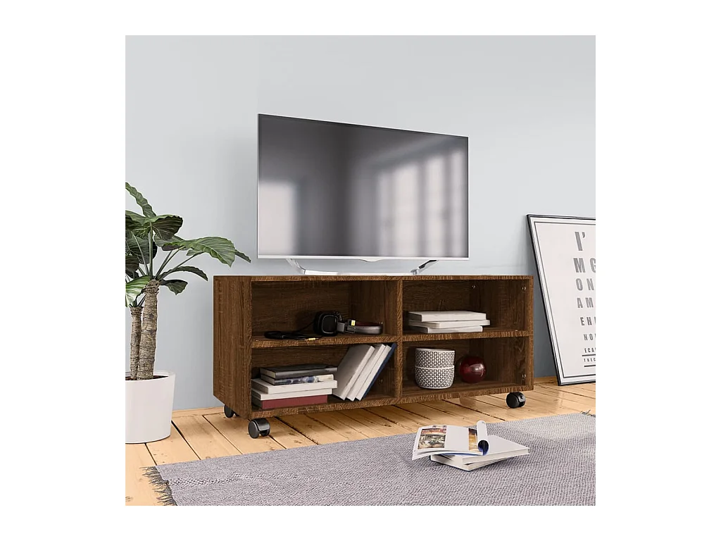 Meuble TV sur roulettes Chêne marron 90x35x35cm Bois ingénierie