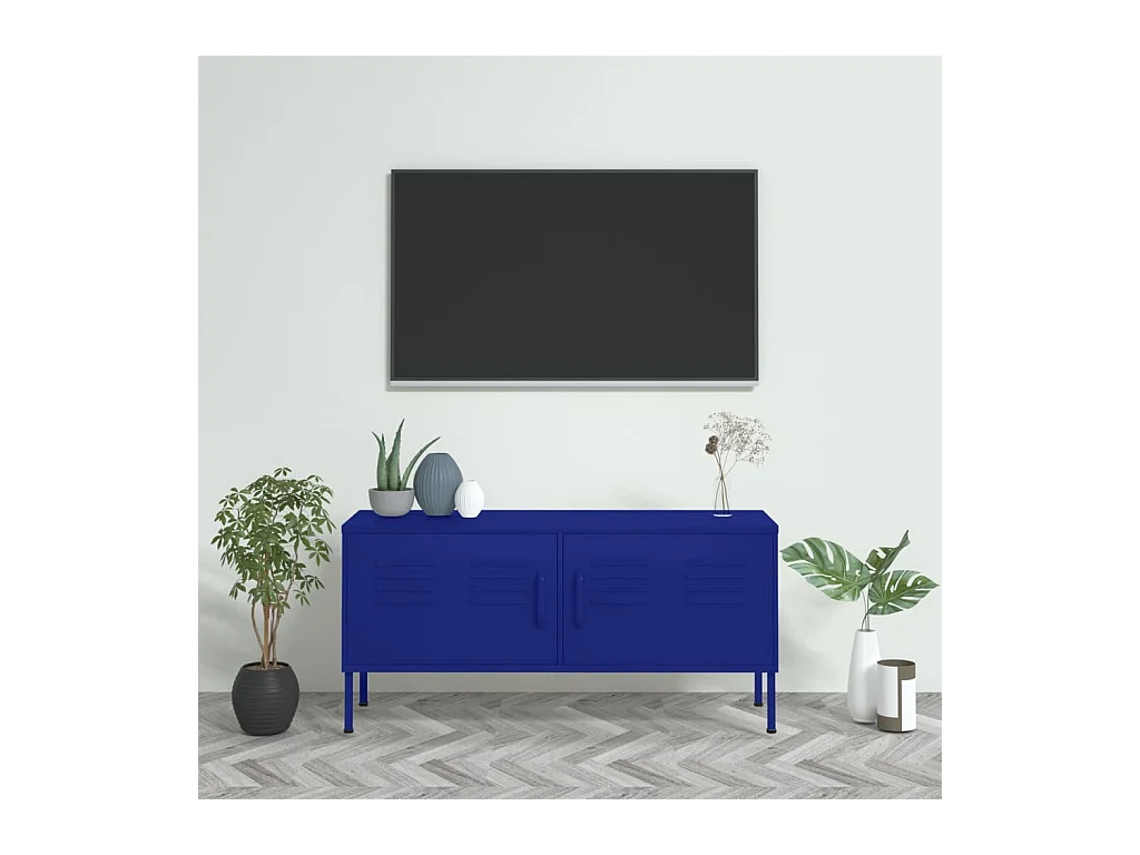 Meuble TV Bleu marine 105x35x50 cm Acier