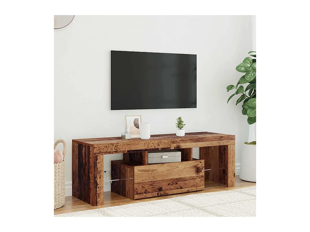 Meuble TV avec lumières LED vieux bois bois d'ingénierie