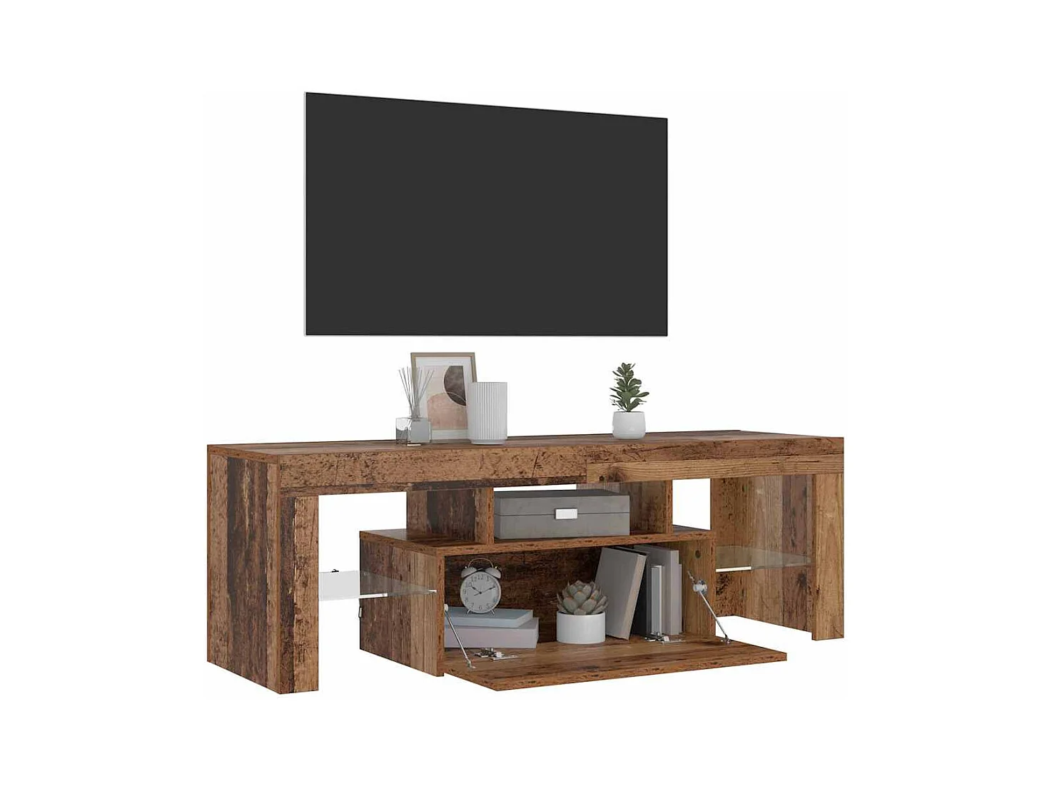 Meuble TV avec lumières LED vieux bois bois d'ingénierie