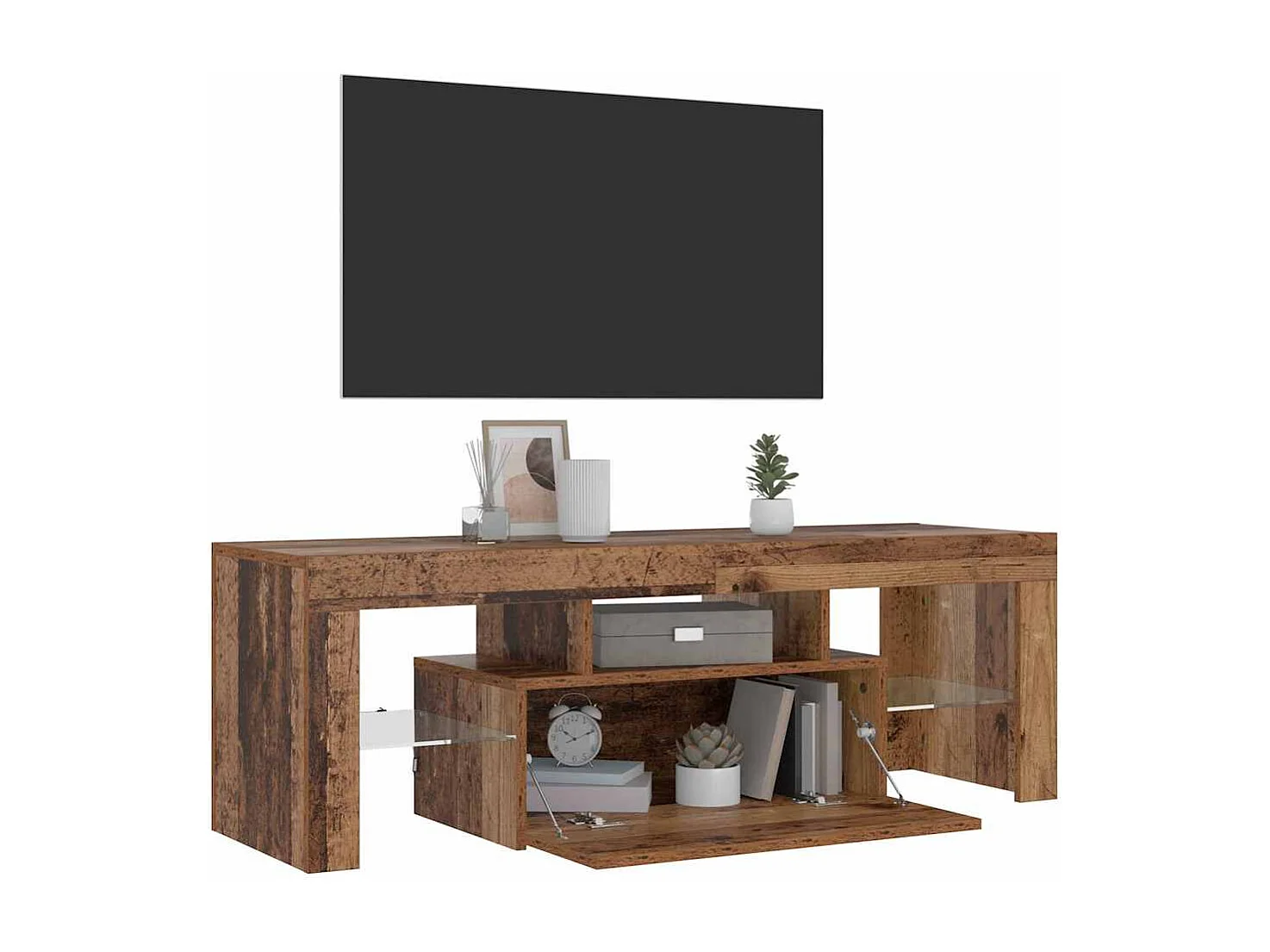 TV-standaard met led-verlichting, oud hout, bewerkt hout