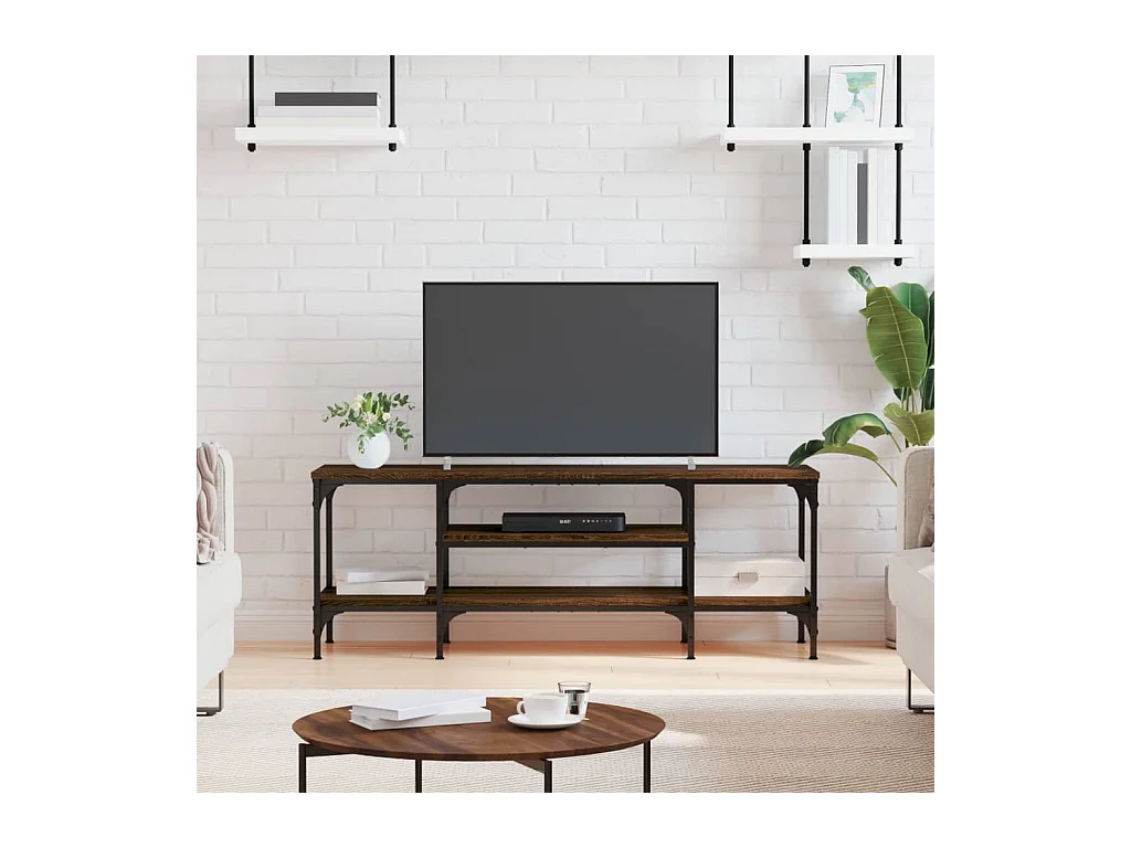 Meuble TV chêne marron 121x35x45 cm bois d'ingénierie et fer