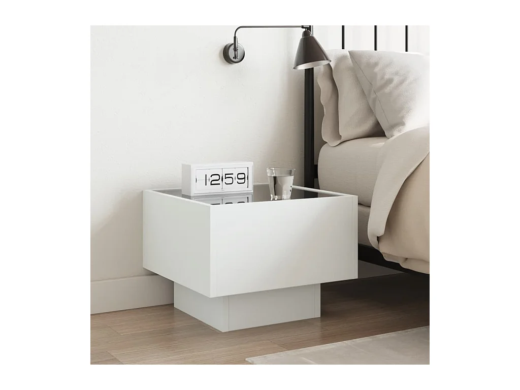 Table de chevet avec LED infini blanc 40x40x30 cm
