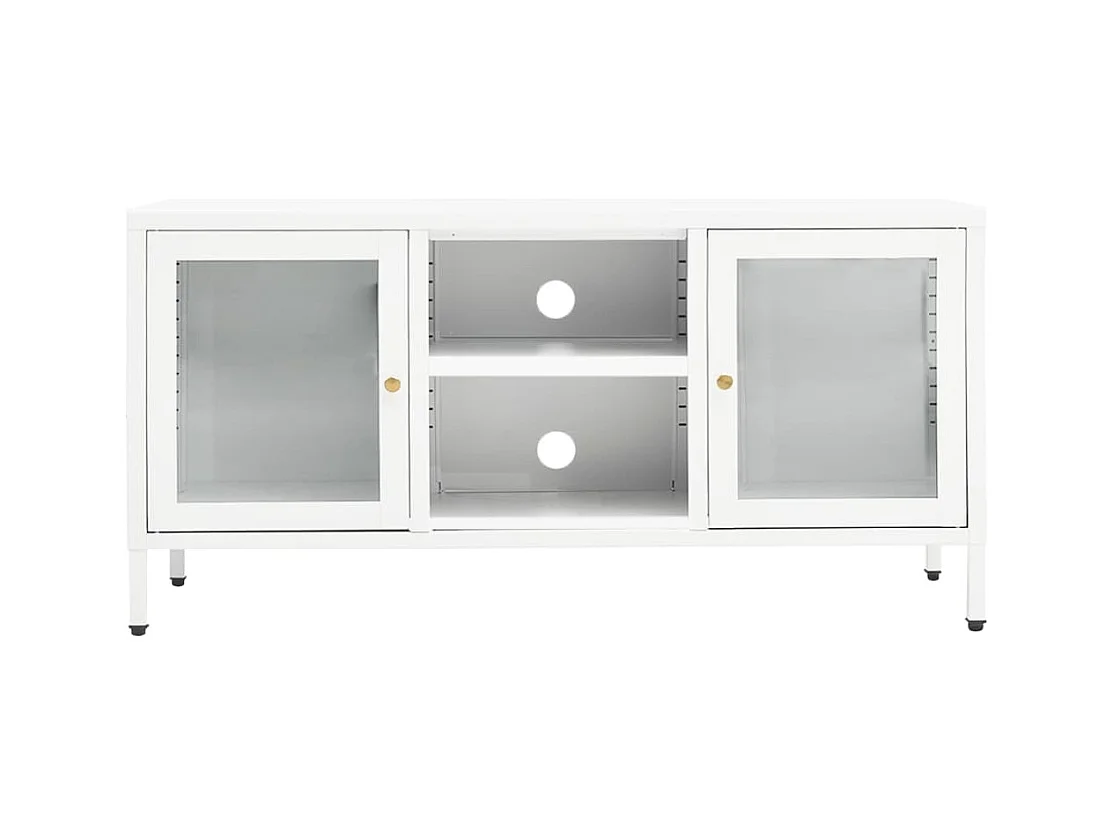 Meuble TV Blanc 105x35x52 cm Acier et verre