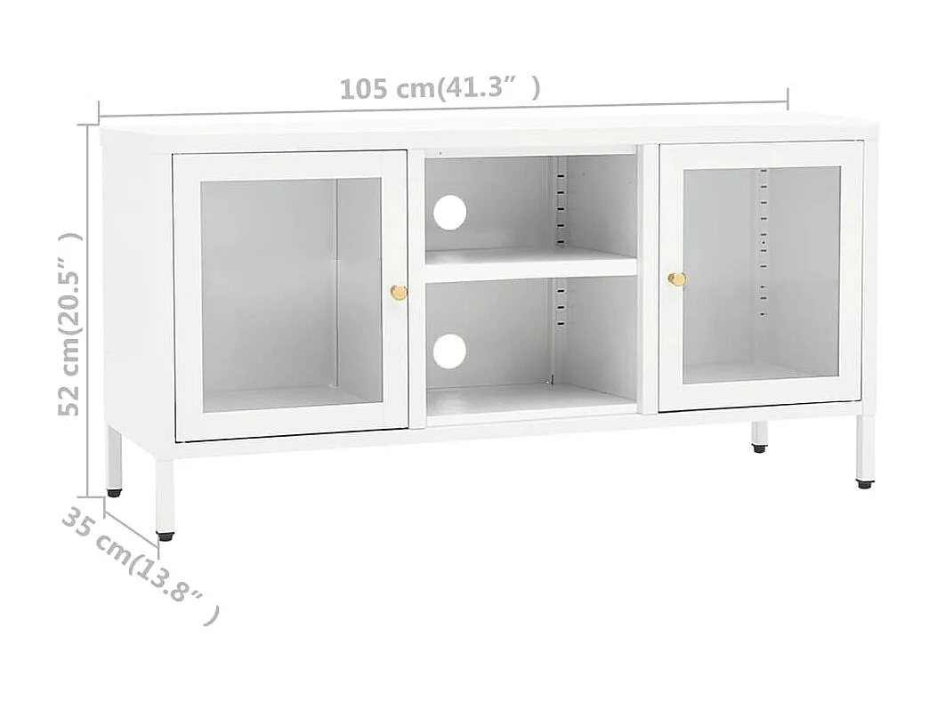 Mobile TV bianco 105x35x52 cm Acciaio e vetro