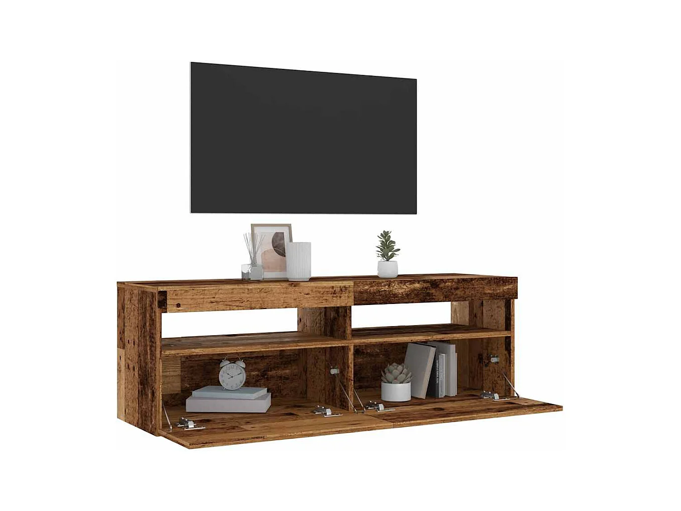 Meuble TV avec lumières LED vieux bois bois d'ingénierie