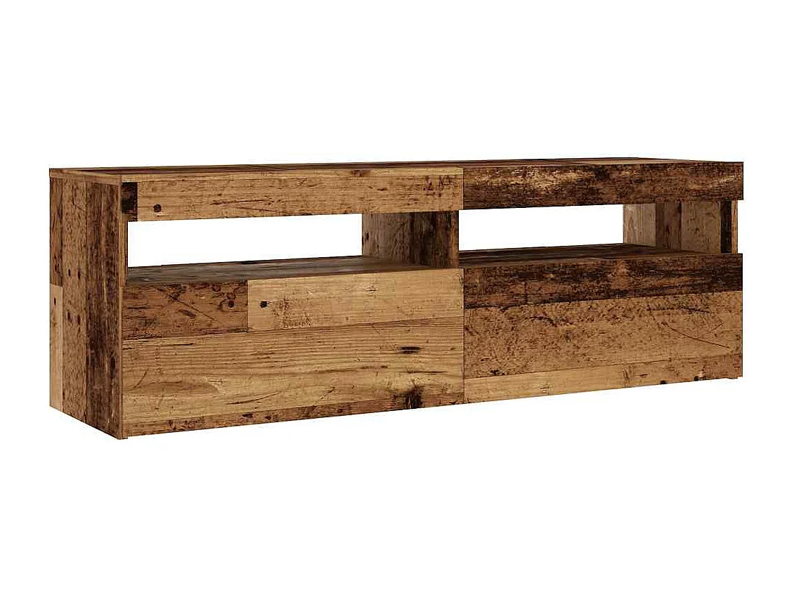 Meuble TV avec lumières LED vieux bois bois d'ingénierie