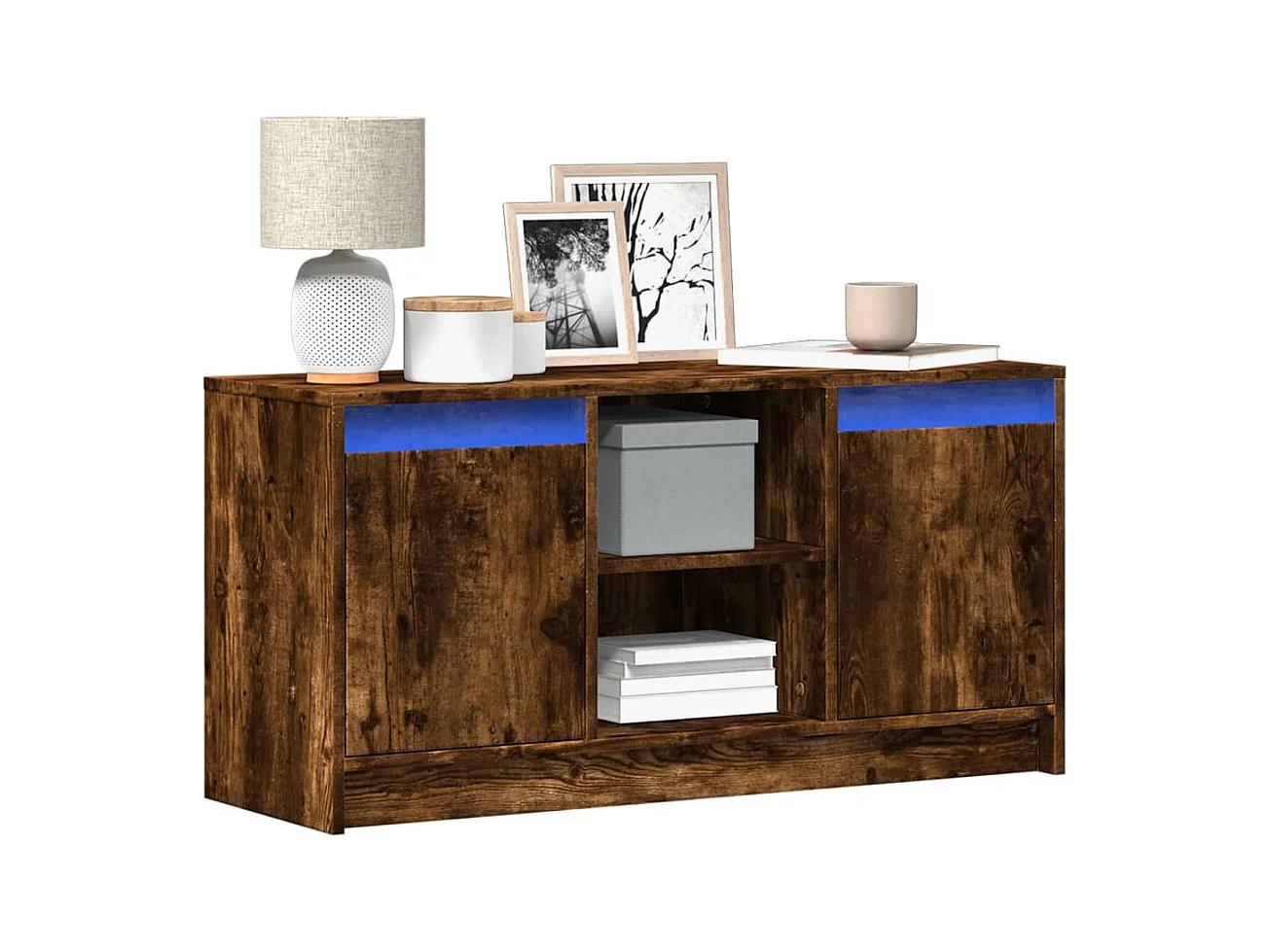 Meuble TV avec LED chêne fumé 100x34x50 cm bois d'ingénierie