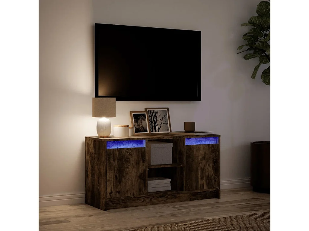 Meuble TV avec LED chêne fumé 100x34x50 cm bois d'ingénierie