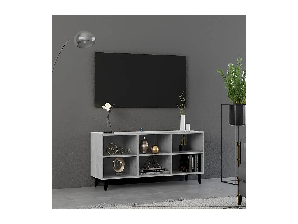 Meuble TV avec pieds en métal Gris béton 103,5x30x50 cm