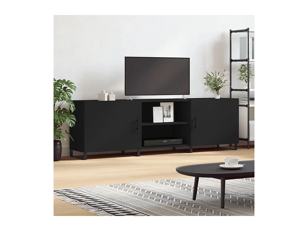 Meuble TV noir 150x30x50 cm bois d'ingénierie