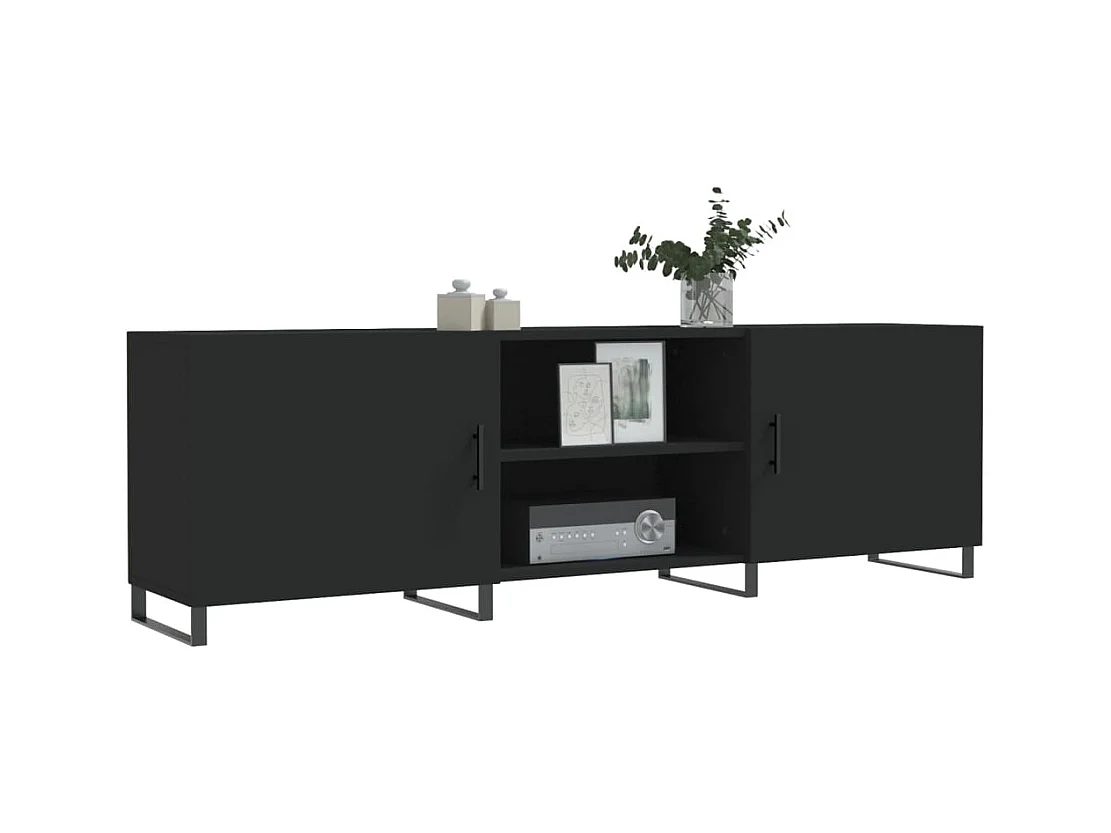 Meuble TV noir 150x30x50 cm bois d'ingénierie