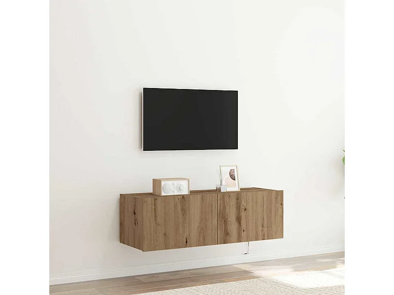 Meuble TV avec lumières LED Chêne Artisan 100x35x31 cm