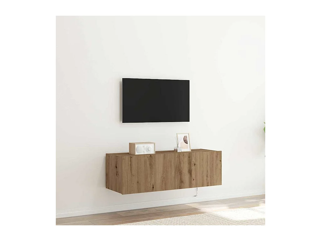 Meuble TV avec lumières LED Chêne Artisan 100x35x31 cm