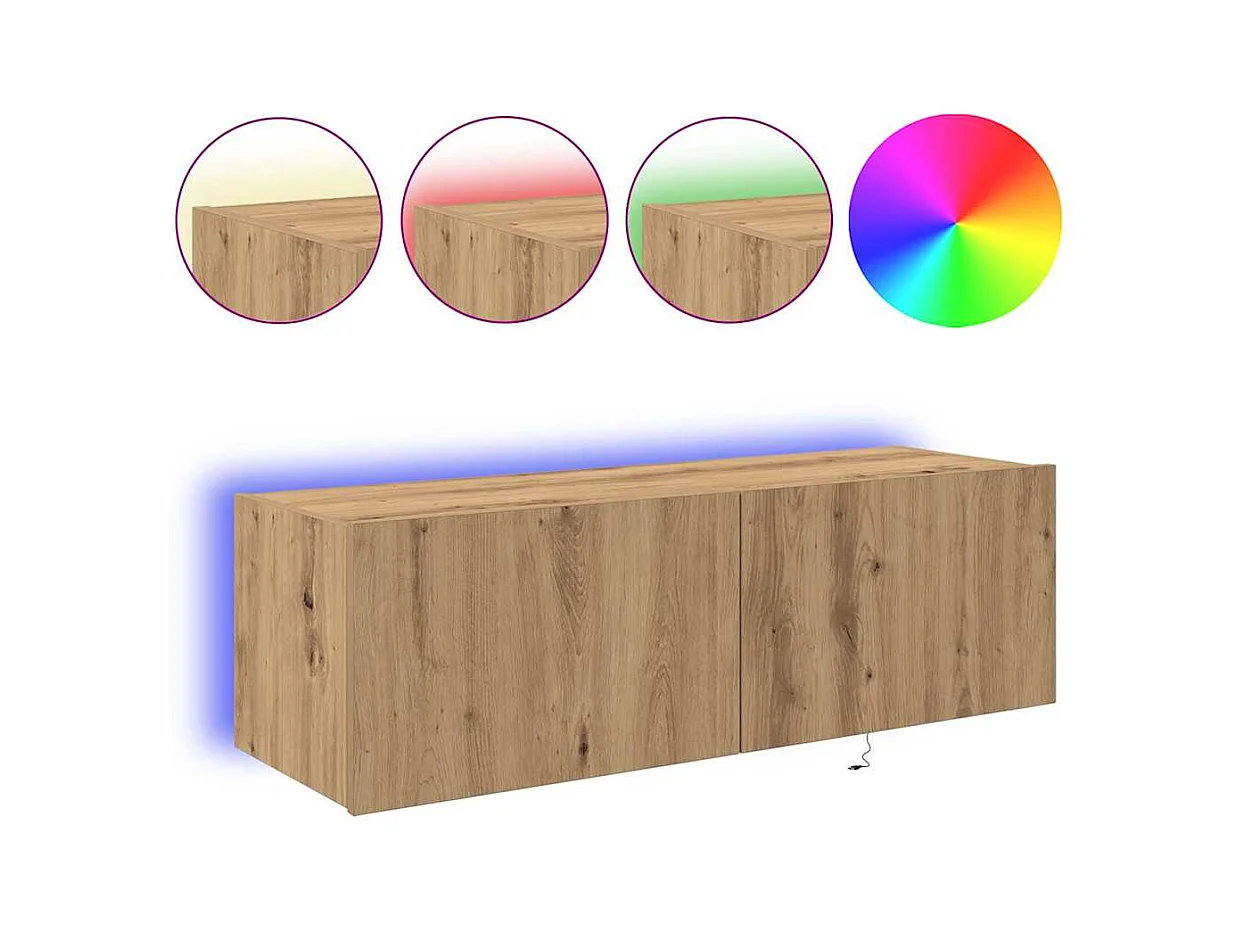 Meuble TV avec lumières LED Chêne Artisan 100x35x31 cm