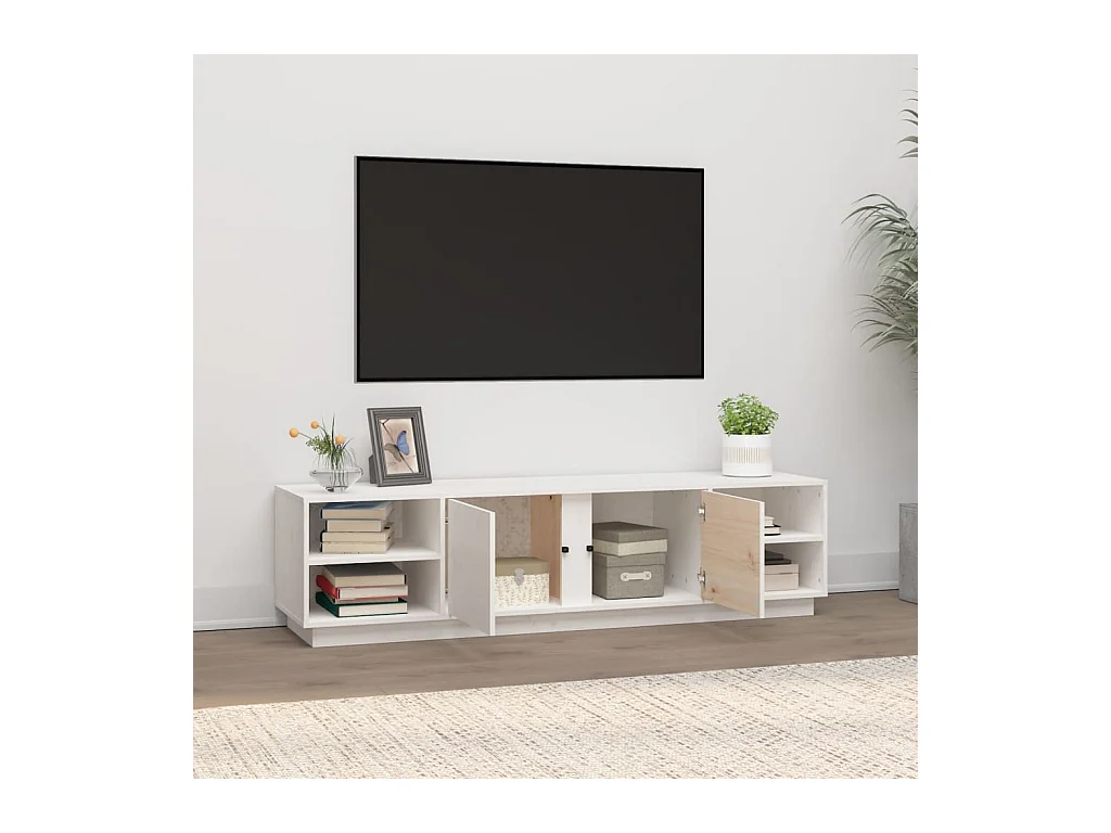 Meuble TV Blanc 156x40x40 cm Bois de pin massif