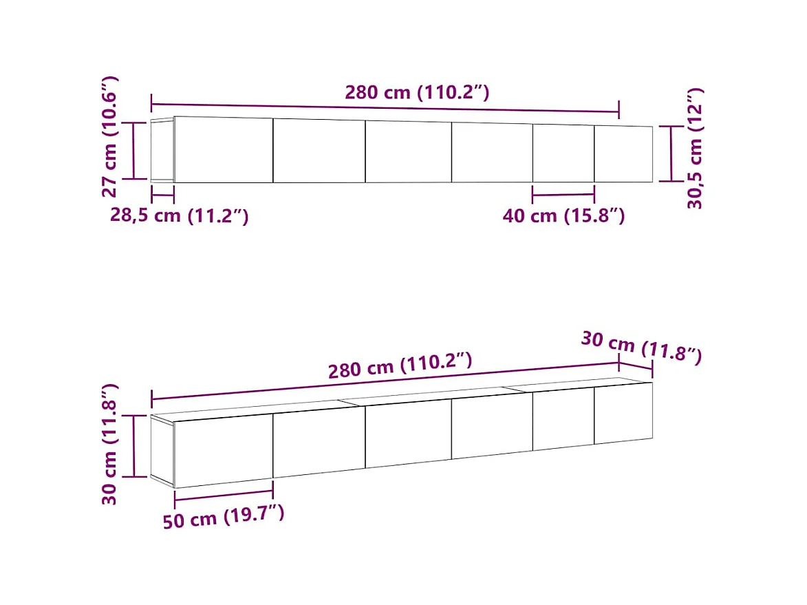 Ensemble de meubles TV de 6 pièces en chêne noir en bois d'ingénierie