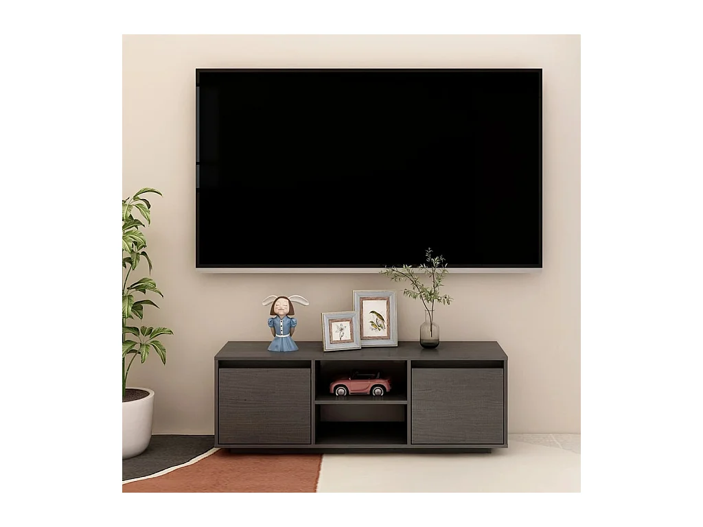 Grauer TV-Schrank 110x30x40 cm Massivholz Kiefer