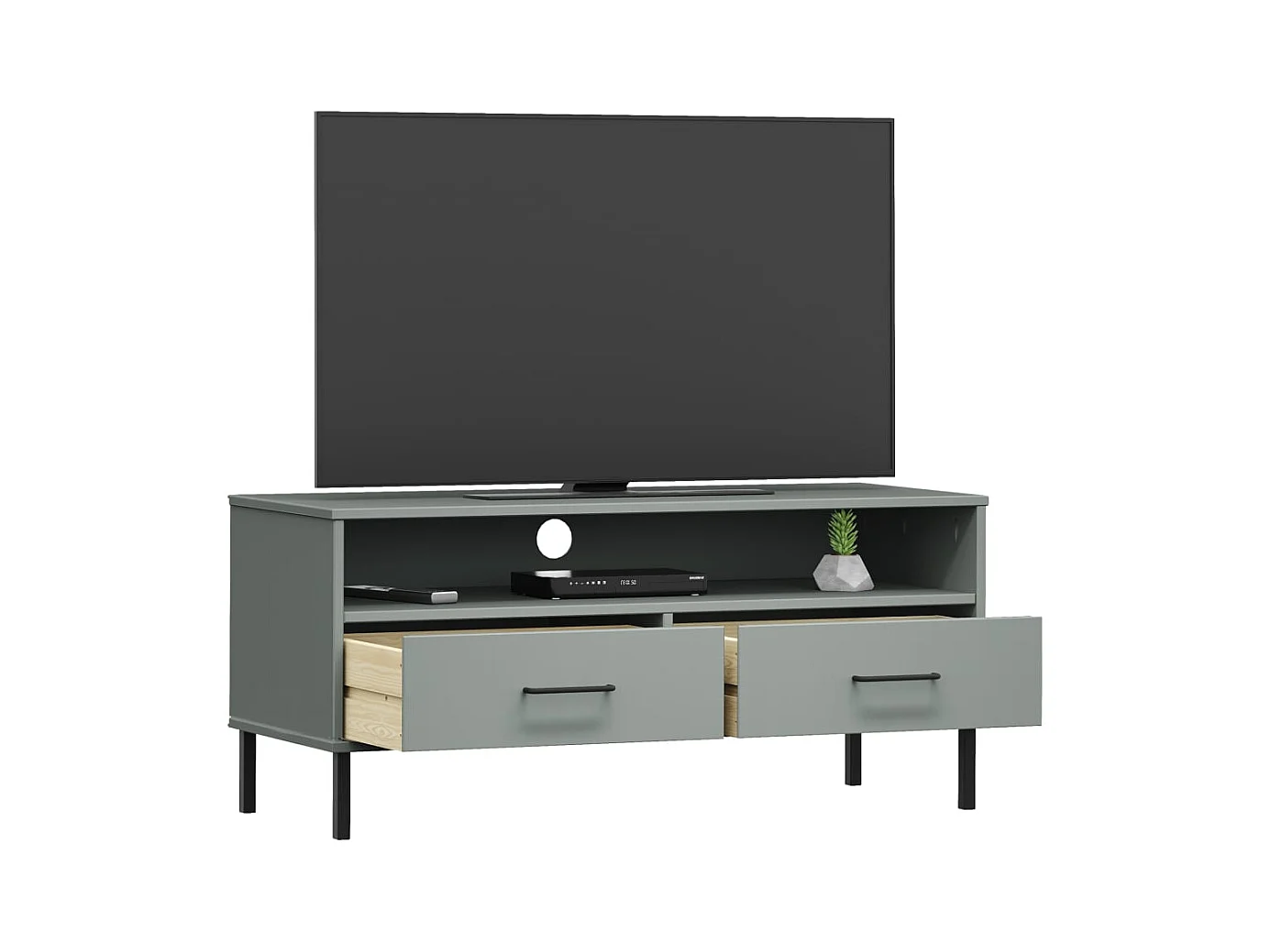 Meuble TV avec pieds en métal Gris Bois de pin massif OSLO