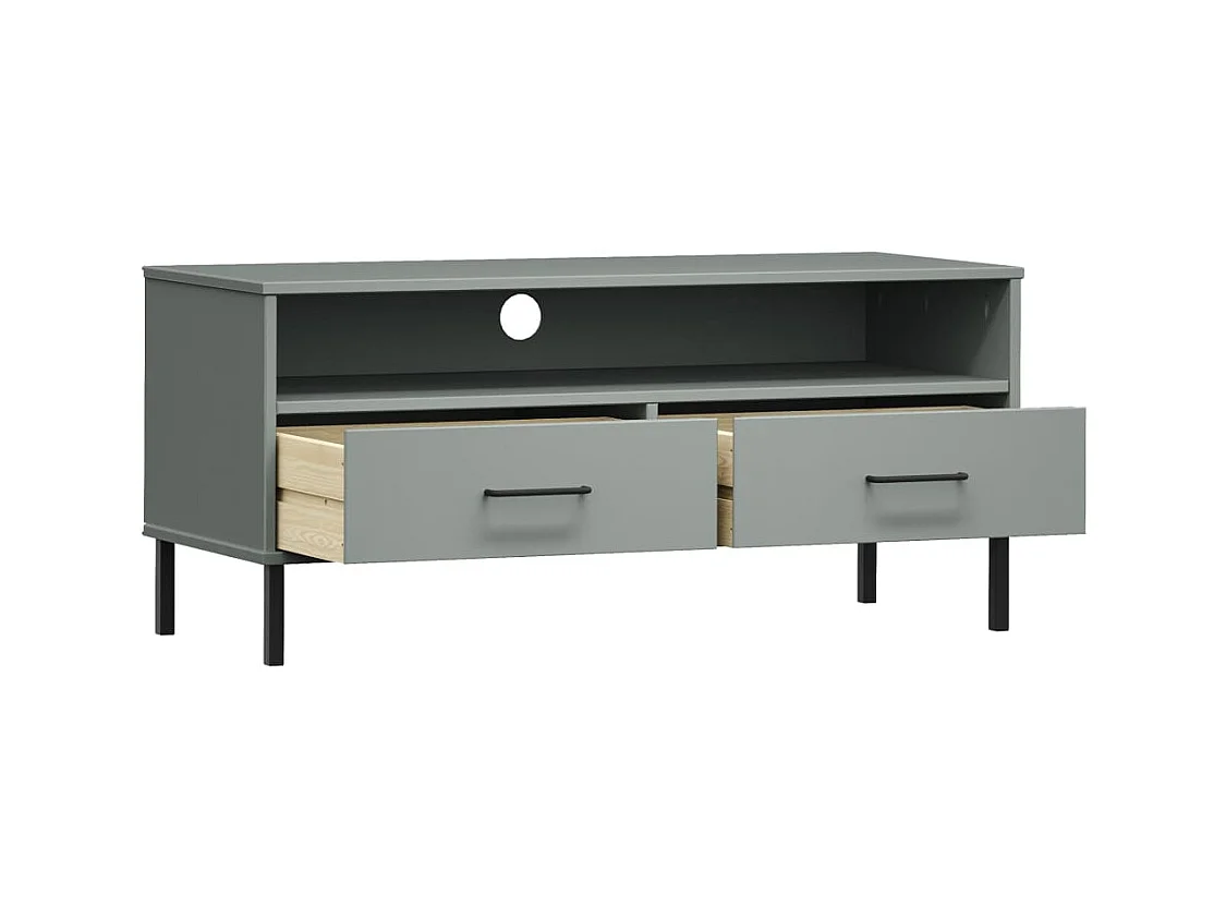 Meuble TV avec pieds en métal Gris Bois de pin massif OSLO