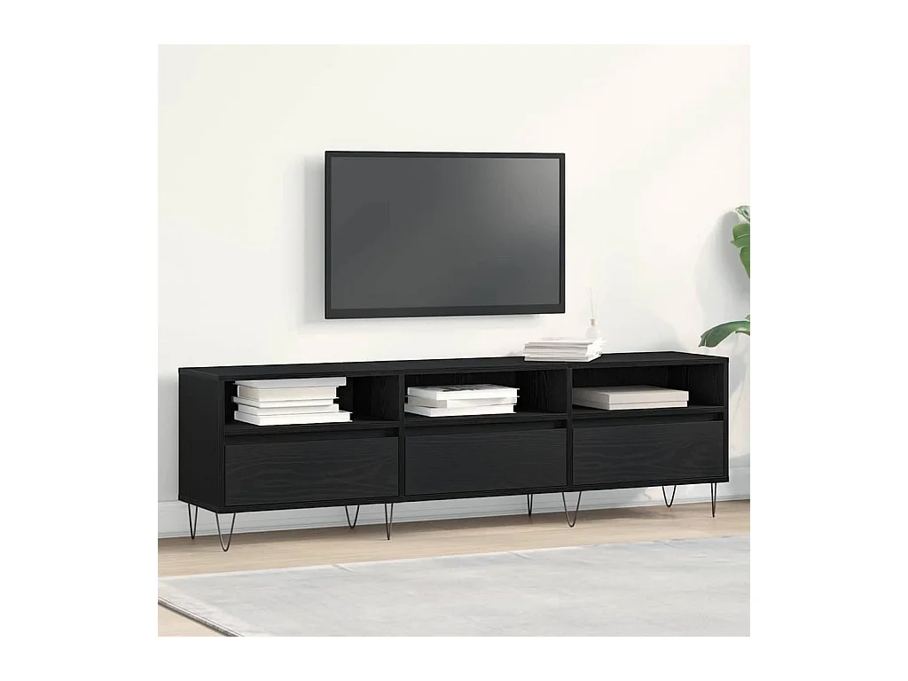meuble TV Noir Chêne 150x30x44,5 cm en bois d'ingénierie