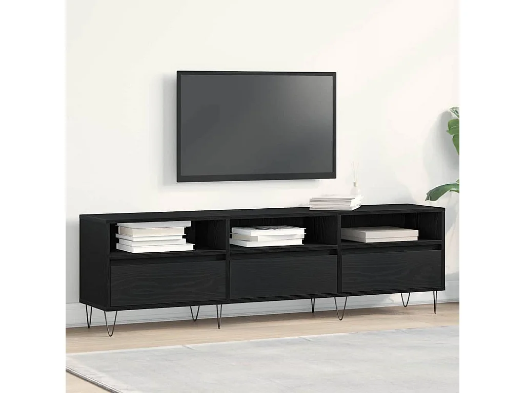 meuble TV Noir Chêne 150x30x44,5 cm en bois d'ingénierie