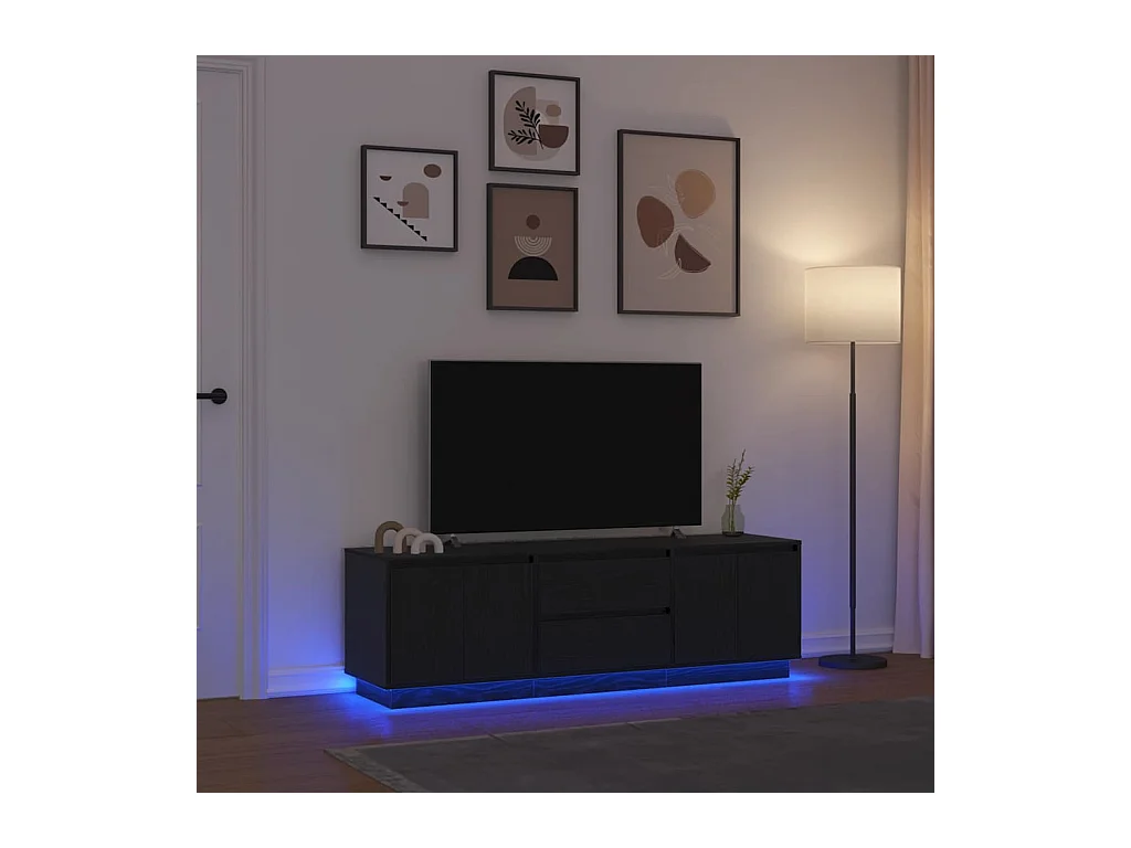 Meuble TV avec lumières LED chêne noir 160,5x41x50 cm