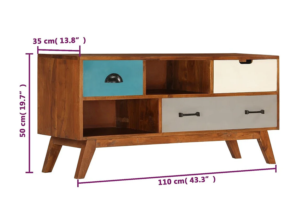 Mobile porta TV con 3 cassetti 110x35x50 cm Legno massello di acacia