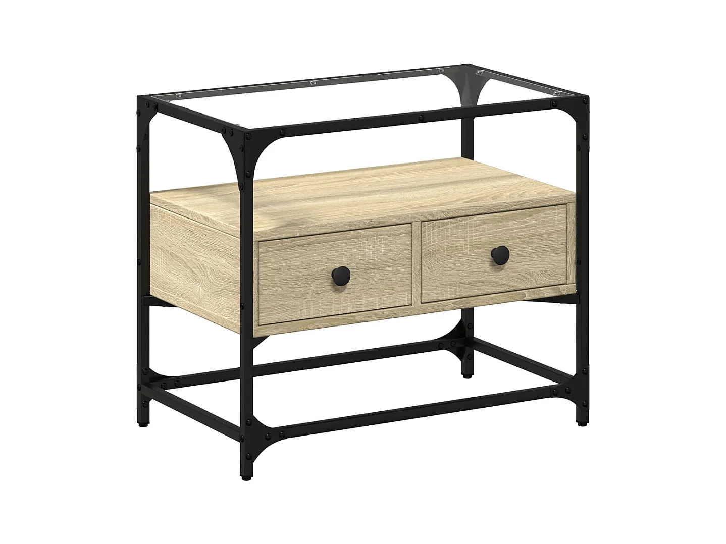 Meuble TV avec dessus en verre chêne sonoma bois d'ingénierie