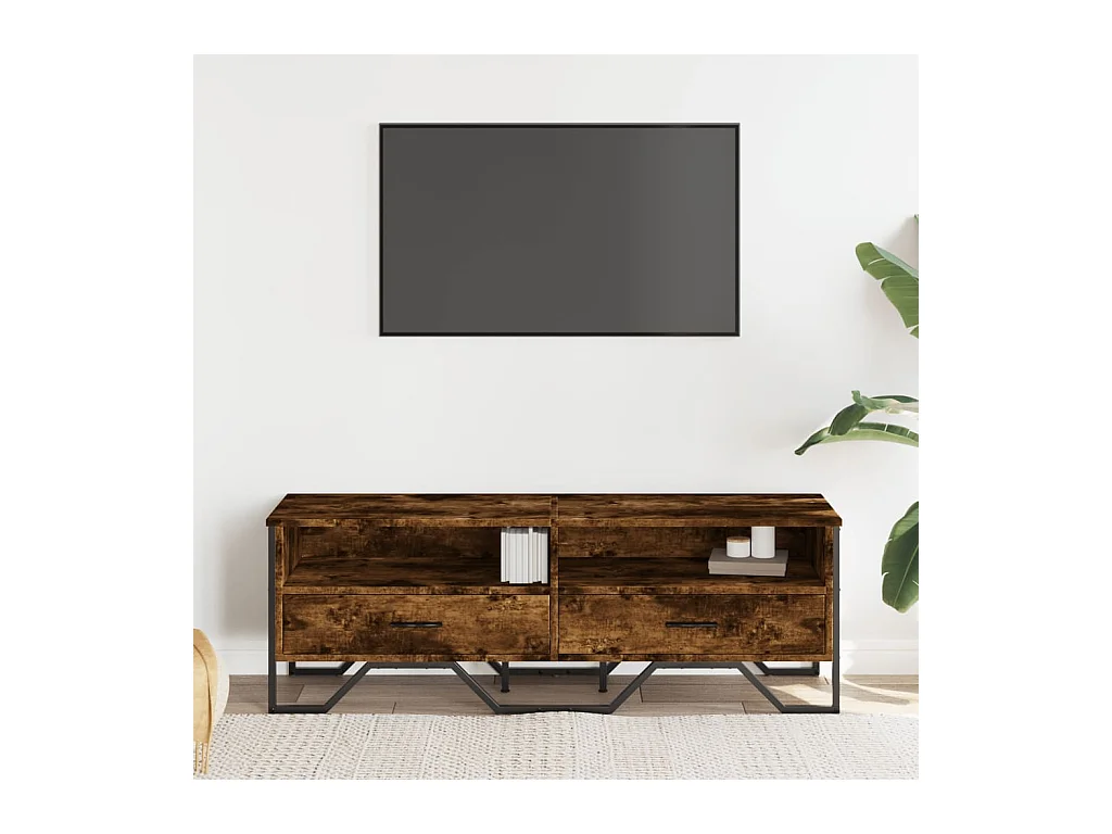 Meuble TV chêne fumé 122x34x41 cm bois d'ingénierie