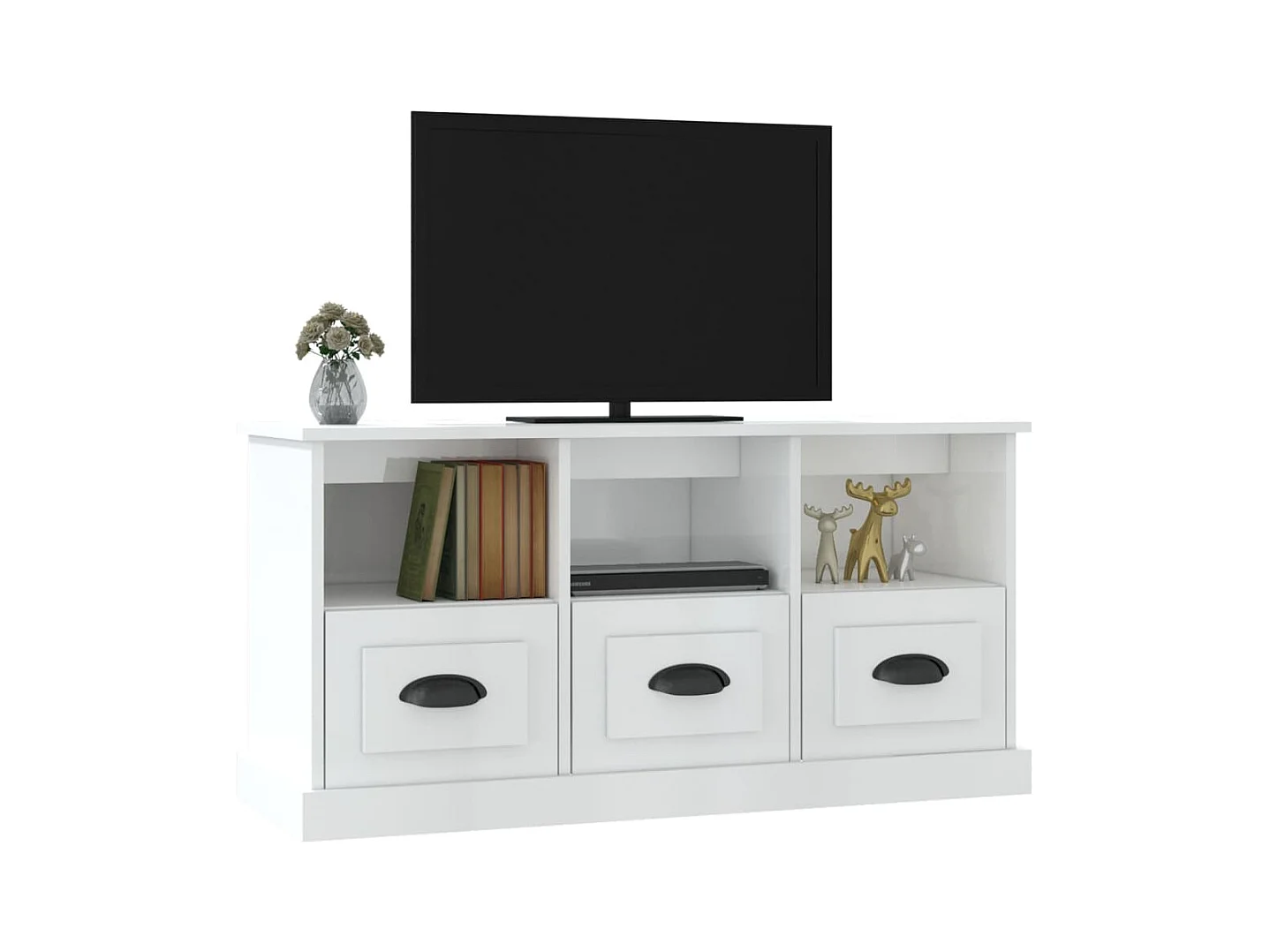 Weißer glänzender TV-Schrank 100x35x50 cm aus Holzwerkstoff