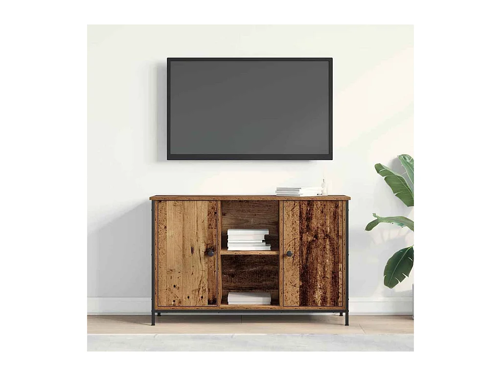 Meuble TV Artisan Chêne 101x35x65 cm en Bois d'Ingénierie et Acier