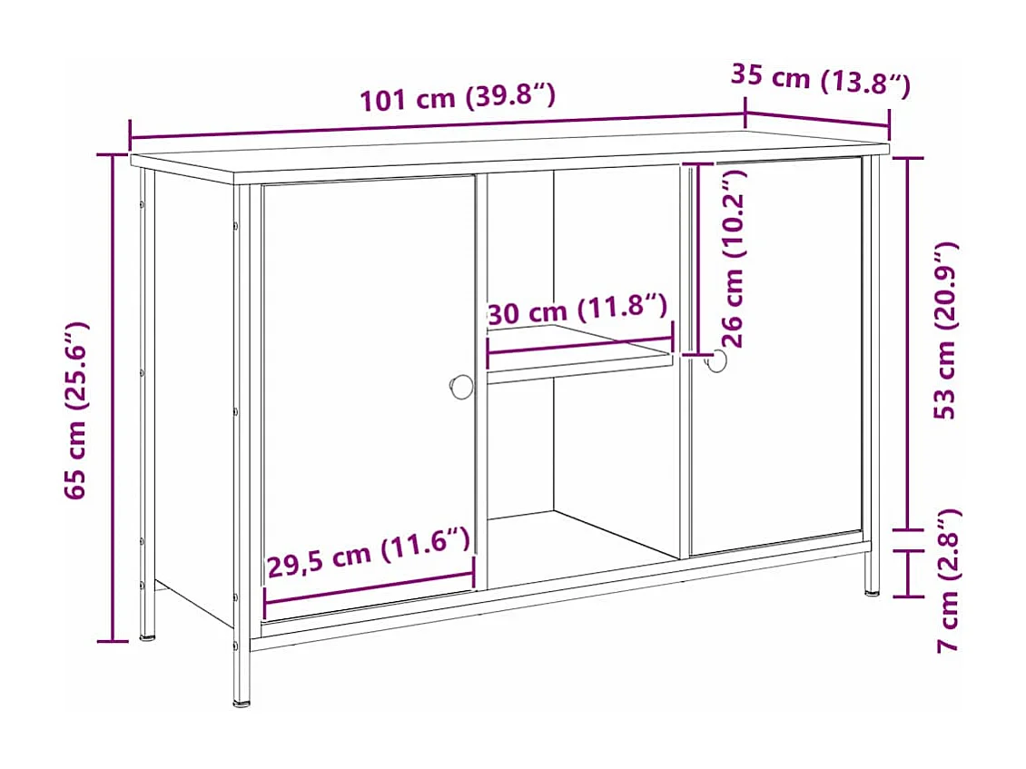 Meuble TV Artisan Chêne 101x35x65 cm en Bois d'Ingénierie et Acier
