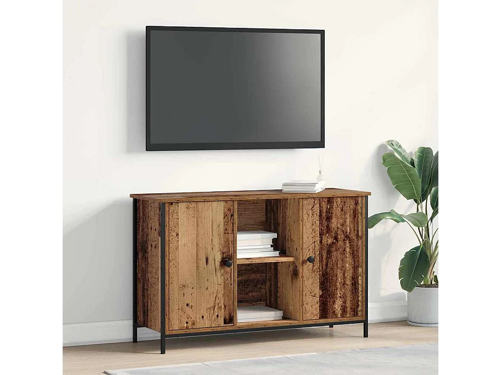 Meuble TV Artisan Chêne 101x35x65 cm en Bois d'Ingénierie et Acier