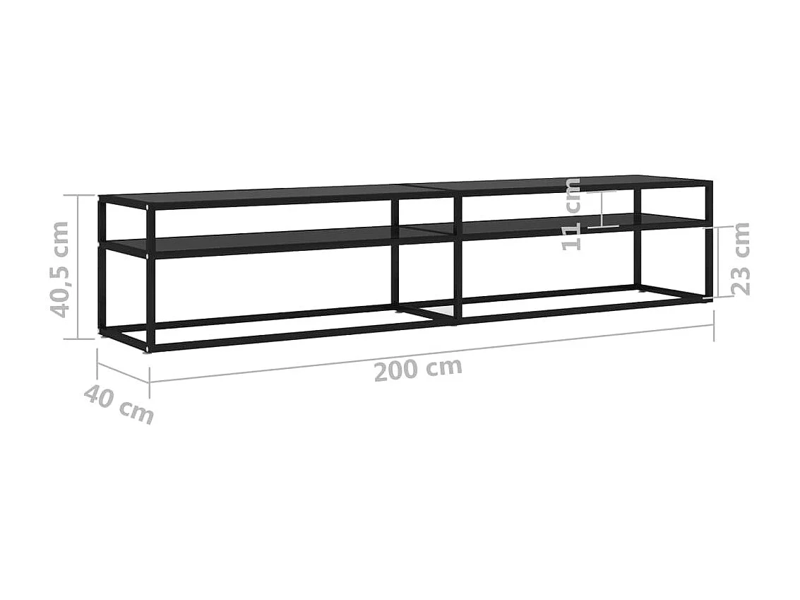 Meuble TV noir 200x40x40,5 cm verre trempé