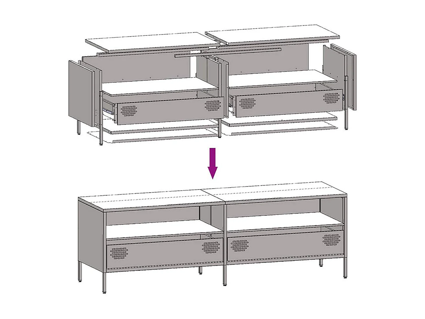 Meuble TV jaune moutarde 135x39x43,5 cm acier laminé à froid