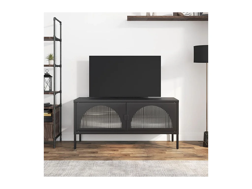 Meuble TV noir 105x35x50 cm verre et acier