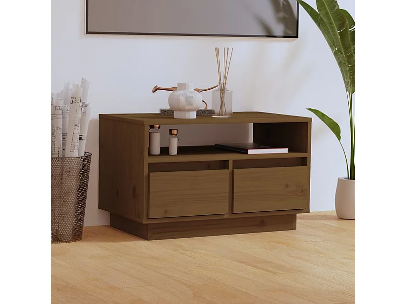 Honigbrauner TV-Schrank 60 x 35 x 37 cm, massives Kiefernholz