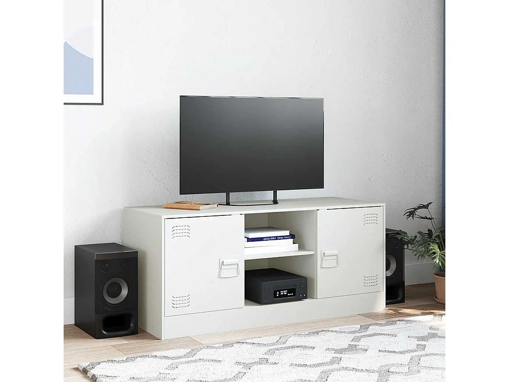 Meuble TV blanc 99x39x44 cm acier