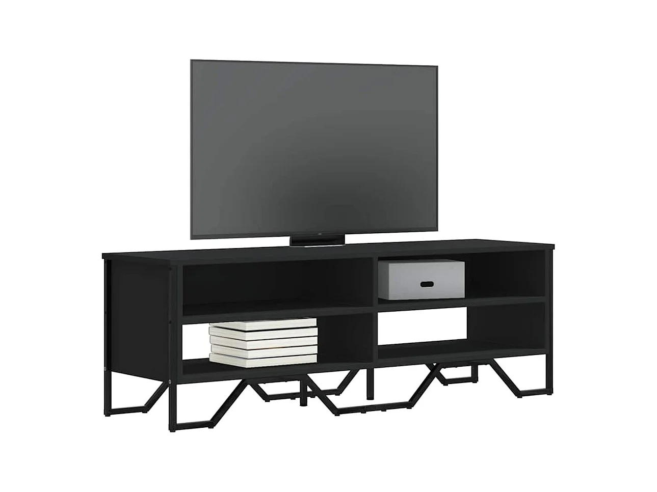 Meuble TV noir 122x34x41 cm bois d'ingénierie