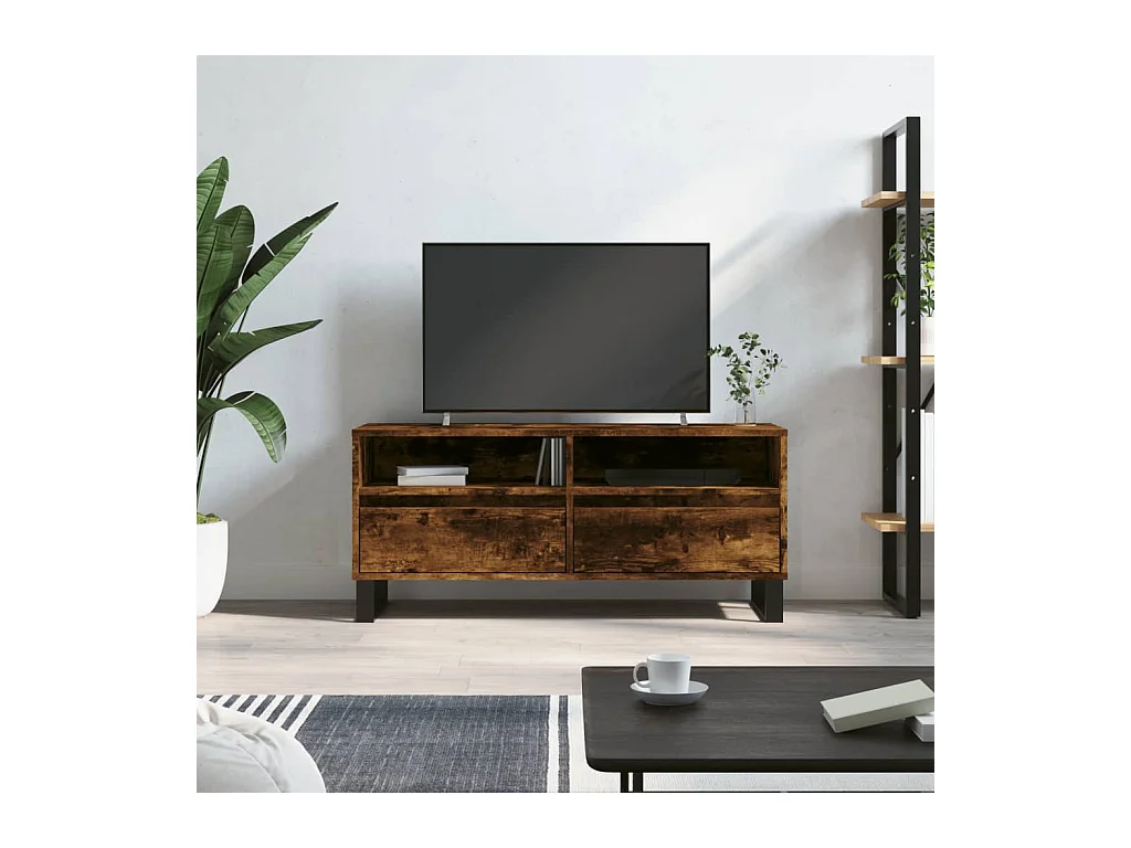 TV-meubel van gerookt eikenhout 100x34,5x44,5 cm bewerkt hout