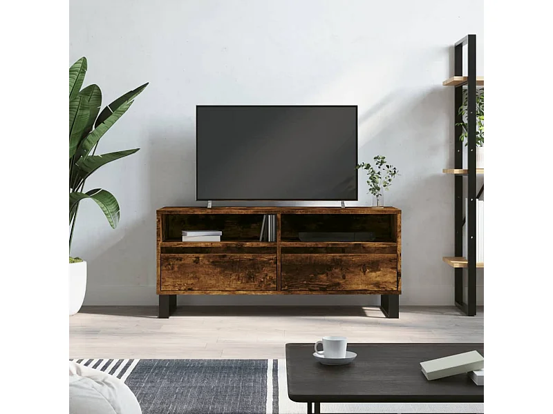 Meuble TV chêne fumé 100x34,5x44,5 cm bois d'ingénierie