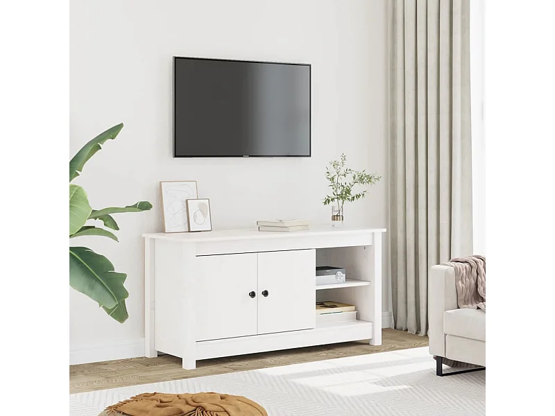 Mobile TV bianco 103x36,5x52 cm Legno massello di pino