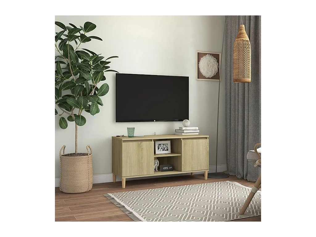 Meuble TV avec pieds en bois massif Chêne sonoma 103,5x35x50 cm
