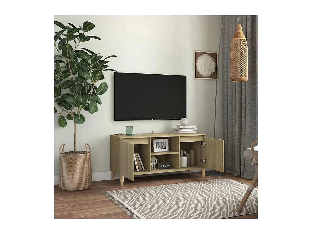 Meuble TV avec pieds en bois massif Chêne sonoma 103,5x35x50 cm