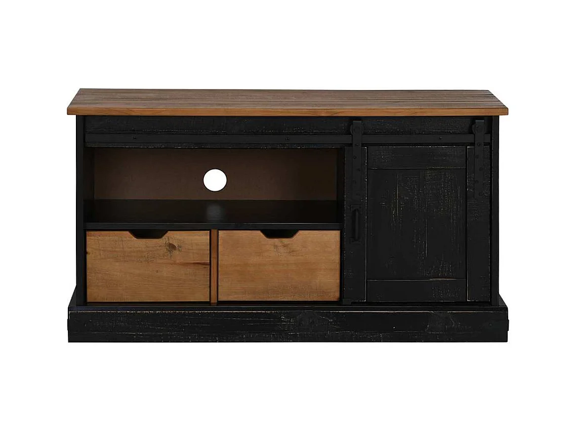 Meuble TV HALDEN porte coulissante noir 110x40x60cm bois massif