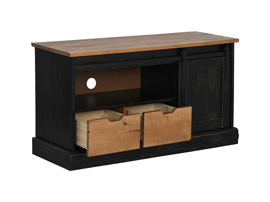 Meuble TV HALDEN porte coulissante noir 110x40x60cm bois massif